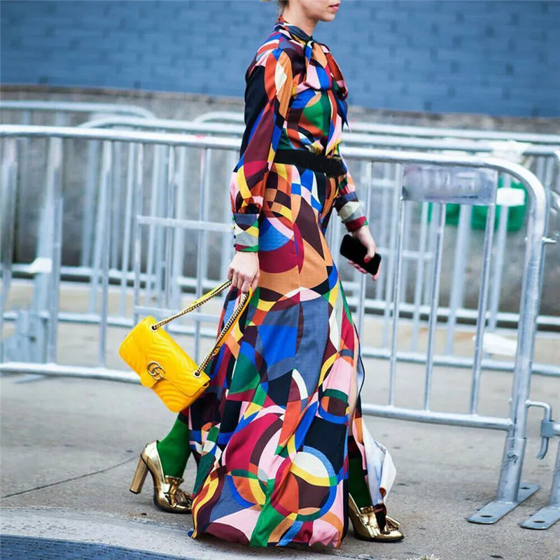 Женское длинное платье макси с геометрическим принтом свободное винтажное