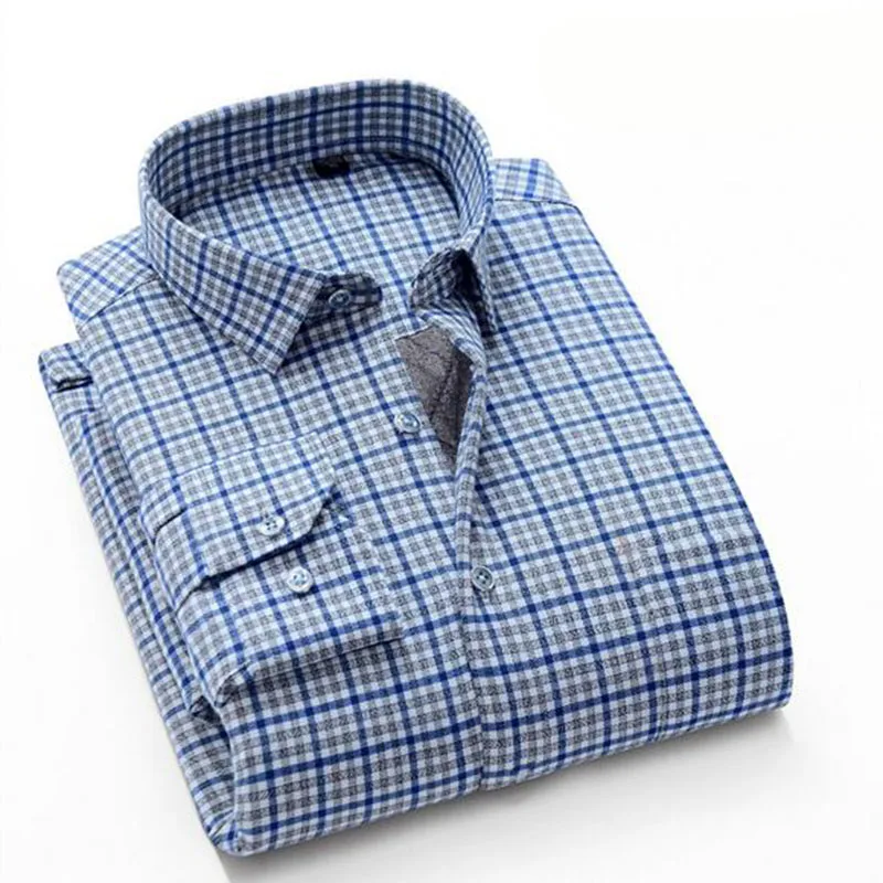 Зима Осень модные мужские теплые рубашки с длинными рукавами Camisa, дышащие удобные однобортные рубашки с отложным воротником - Цвет: sky blue