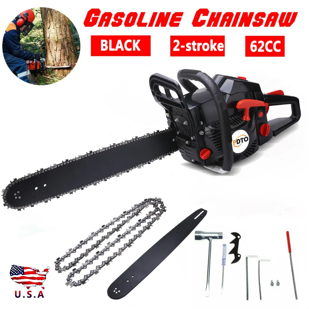 

Black 20'' Bar 62CC More Power Gasoline Chainsaw Petrol Powered Wood Cutting Chain Saw 2-Stroke Less Noise Durable