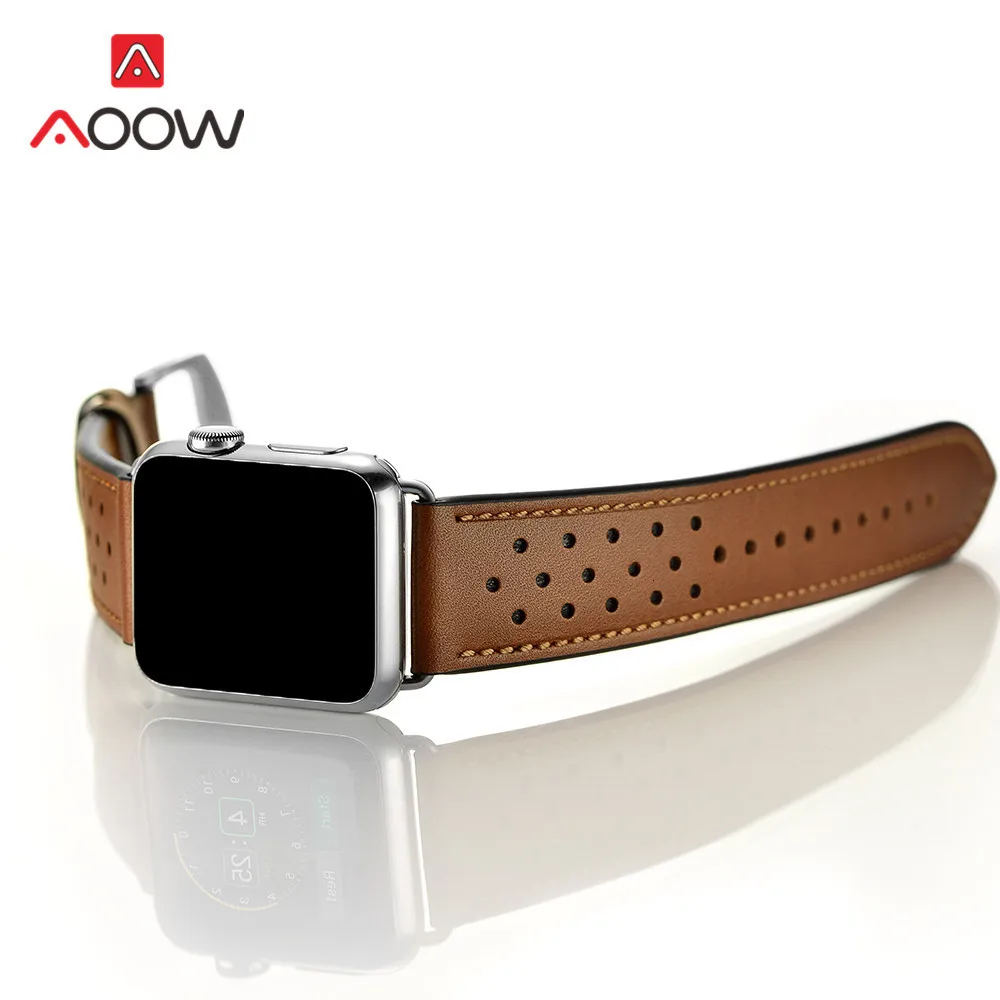 Ремешок из натуральной кожи для Apple Watch 38 мм 42 мм коричневый отверстие дизайн для мужчин для женщин заменить для мужчин t браслет ремешок для iwatch 1 2 3