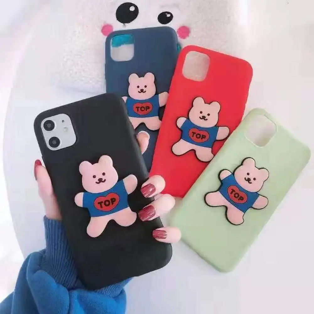 

3D Cartoon Bear Silicone Soft Phone Case for iPhone X Xr Xs 11 Pro Max 8 7 Plus 6 6s Protect Slim Cover On Black Cute Animal TPU