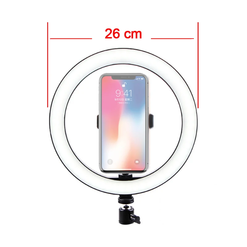 16-26cm Photography Table LED Ring Light Tripod Ring Lamp Youtube Video Live Photo Studio Selfie Stick Makeup Light For Phone - Цвет: 26cm-holder