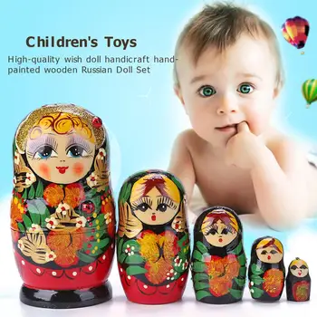 

5/6/10pcs Handmade Painted Wooden Russian Nesting Dolls Cute Cartoon Matryoshka Dolls Kids Adults Nesting Wishing Russian Doll