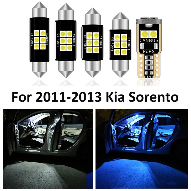 

8pcs Car Accessories White Interior LED Light Bulbs Package Kit For 2011-2013 Kia Sorento T10 31MM 39MM Auto Map Dome Trunk Lamp