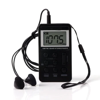 

Universal Mini Radio Portable AM/FM Dual Band Stereo Pocket Radio Receiver w/ LCD Display & Earphone & Rechargeable Battery