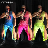 New style Sexy Night Show ds Fluorescent stage costume Bar nightclub Male singer dancer Party show magic vest costume