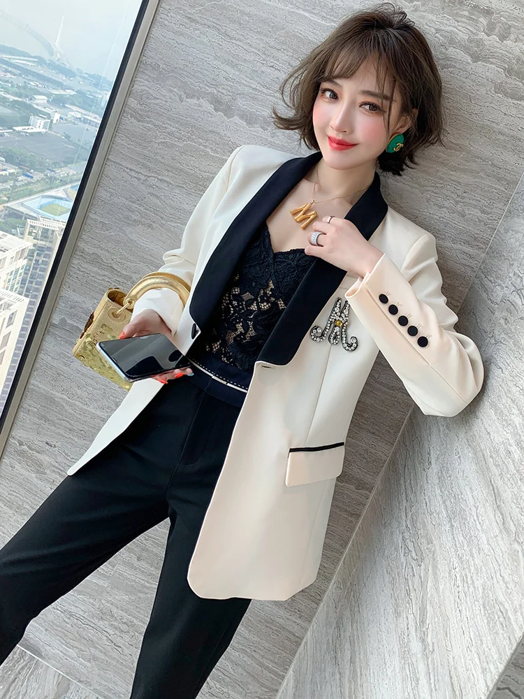 Chaqueta Holgada Con Cuello En V Para Mujer, Blazer Moderno Con Decoración De Color Contrastante, Novedad Otoño 2020 - Conjuntos De Mujer - AliExpress