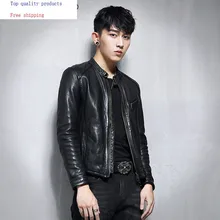 Мужская куртка из натуральной кожи, овчина, кожаная куртка, Байкерская мотоциклетная куртка, Мужская куртка Vlothes, приталенная, винтажная, 1780A