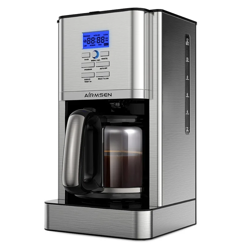Airmsen Drip Coffee Machine 1000W Kitchen Appliances Automatic Dripping Coffee Maker Brew Tea Coffee Powder Keep Warm 12 Cup