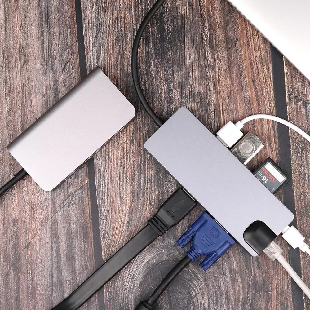 USB C концентратор к HDMI Ethernet Rj45 Lan VGA PD SD TF 3 0 порт Type док станция для MacBook Pro/Macbook Air 13 15 16