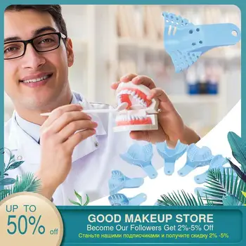 

Blue Dental Impression Trays Dentistry Clinic 10pcs/bag Assorted Perforated Plastic Dental Support Denture Impression Trays