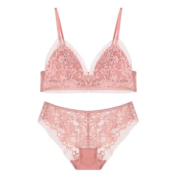 

2020 European and American Ladies Lace Triangle Cup Sexy Lingerie French Bra Set Small Fresh No Steel Ring Plus Size Underwear