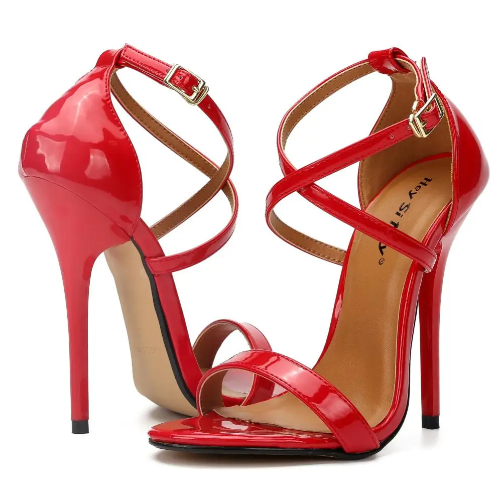 Модные босоножки на высоком каблуке размера плюс 48; женская свадебная обувь с перекрестными ремешками; пикантная женская летняя обувь; цвет черный, красный; большие размеры