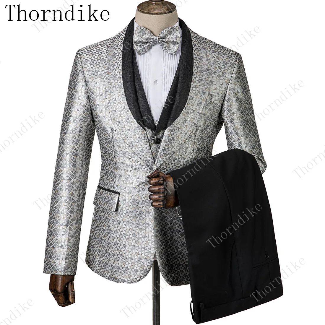 Thorndike серебристые жаккардовые облегающие костюмы для закусок новые мужские