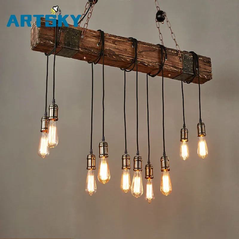 Винтажная декоративная деревянная лампа в стиле лофт для кафе бара спальни