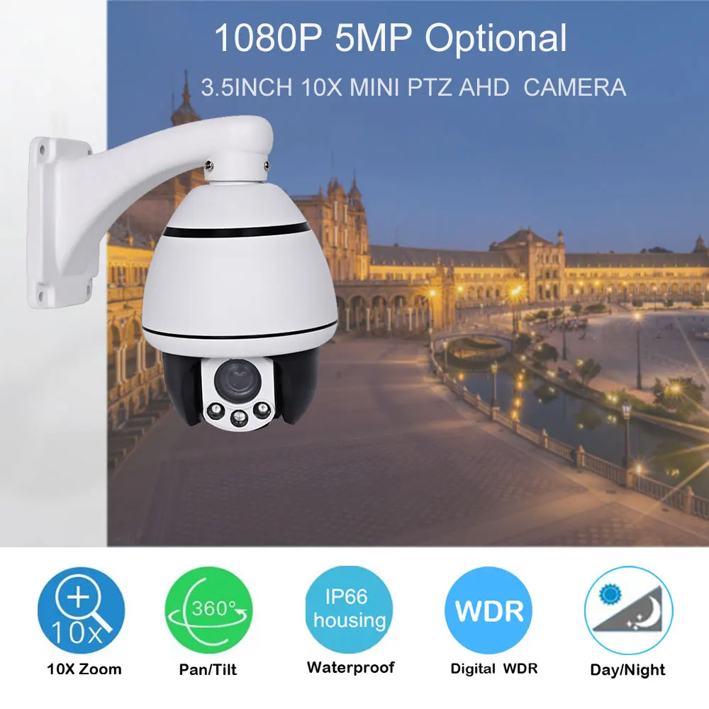 AHD PTZ камера 5 Мп 10X дюймов 1080P зум 30 м ИК диапазон купольная скоростная