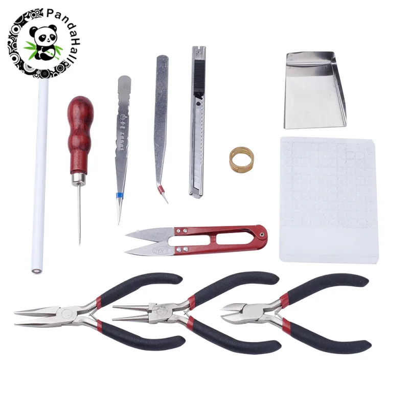 

DIY Jewelry Tool Sets, with Plies, Scissor Beading Tweezers and Pins, Black, 155x110x32mm; 10pcs/set