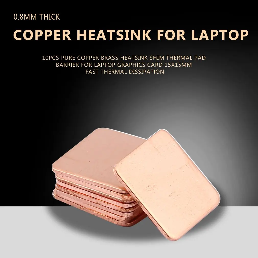 10 Pure Copper Brass Heatsink Shim Thermal Pad Barrier for Laptop Graphics Card 15x15mm Fast Thermal Dissipation