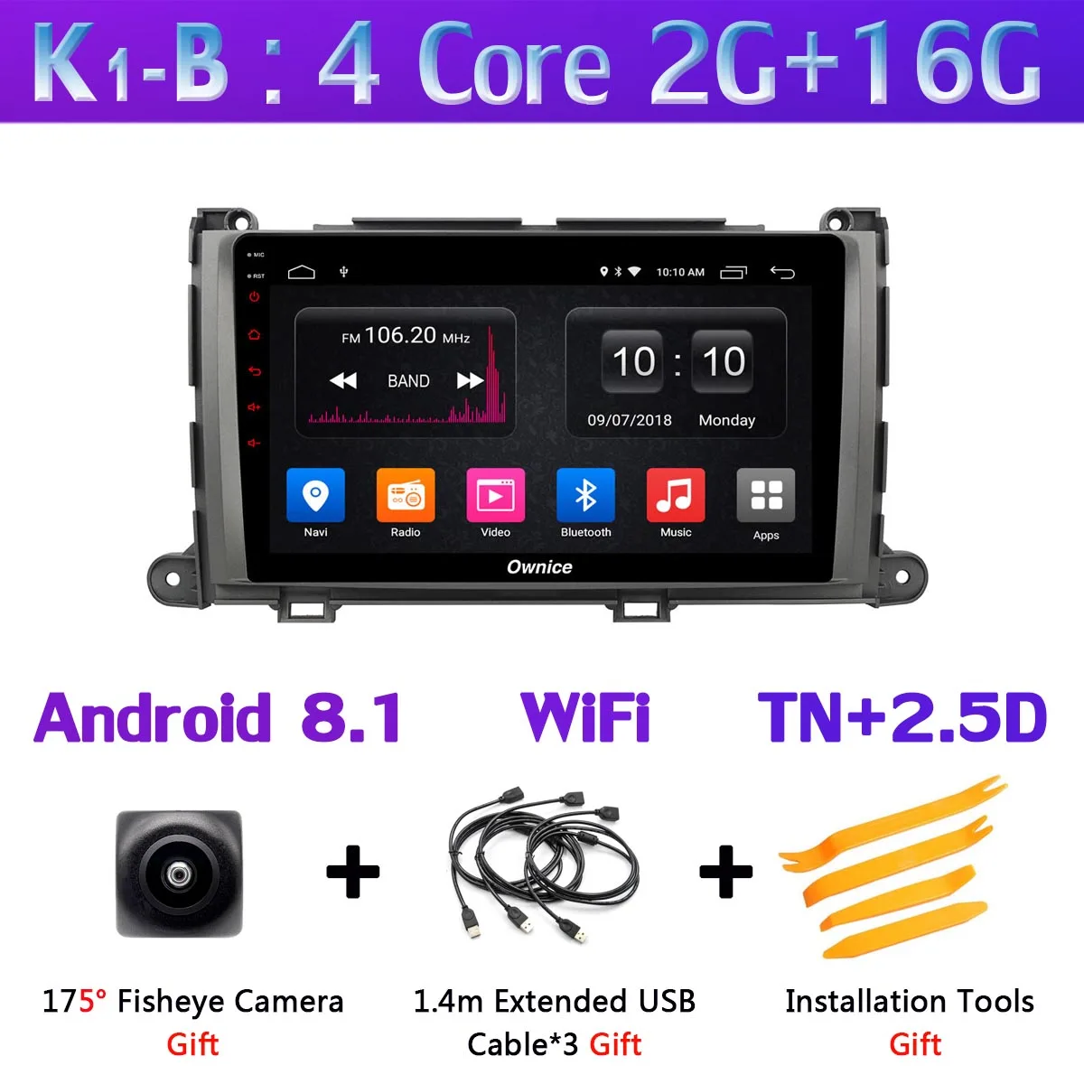 K1-B 360 ° панорамный 4G SIM 8Core 4G+ 64G Android 9,0 автомобильный мультимедийный плеер радио для Toyota Sienna 2011 2012 2013 gps DSP CarPlay - Цвет: K1-B