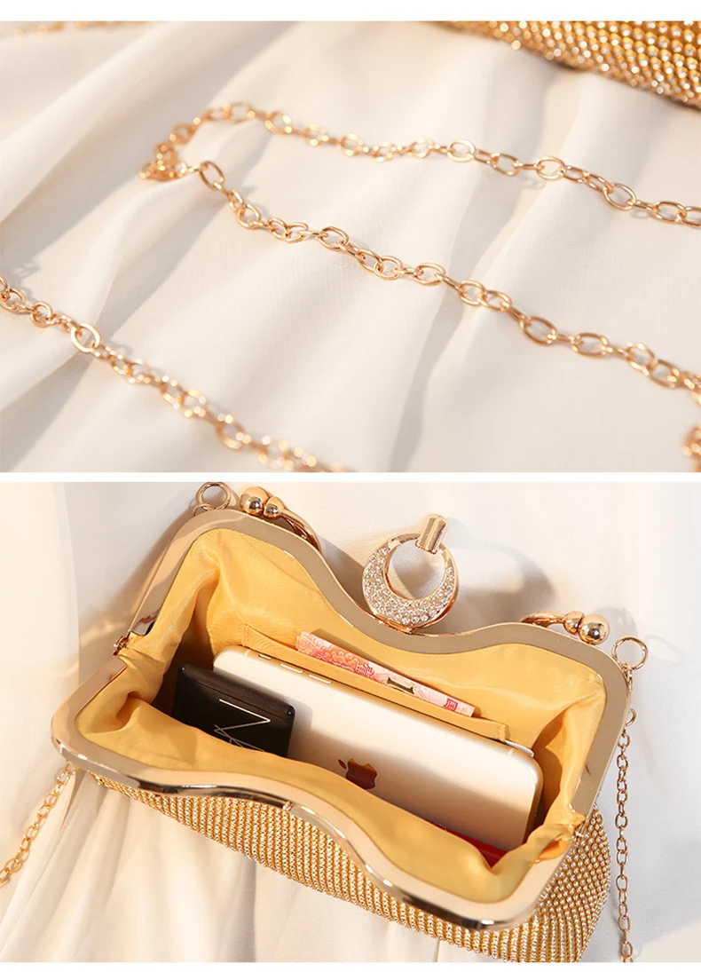 Luxy Moon Sparkling Gold Clutch Bag With Metal Handle Inside Detail