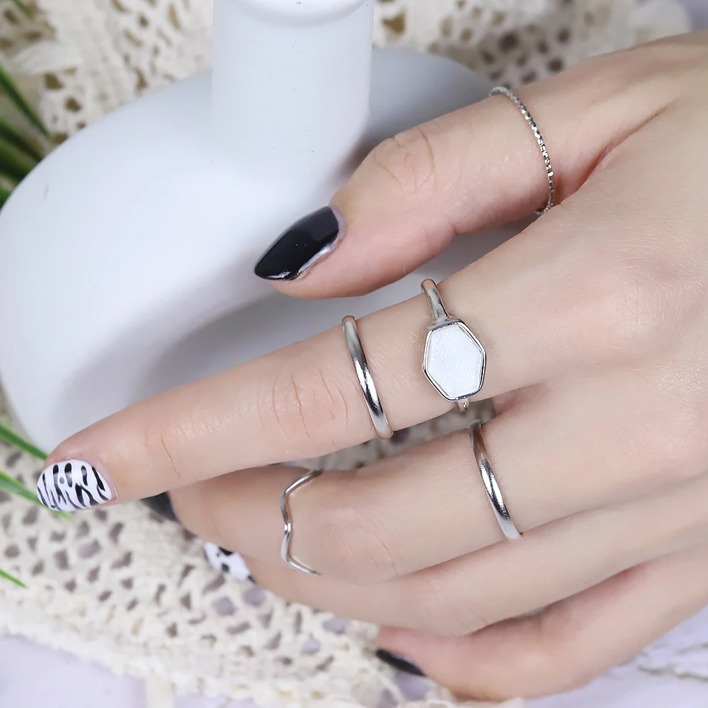 5pcs Ins Niche Design High Sense Suit Ring Female Element Geometric Fashion Simple Personality Index Finger | Украшения и