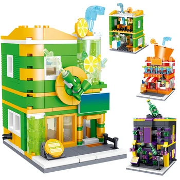 

City 6 IN 1 Street View Ice Tea Bar House Model Building Blocks DIY Creator Restaurant Bistro Shop Bricks Toys for Children Gift