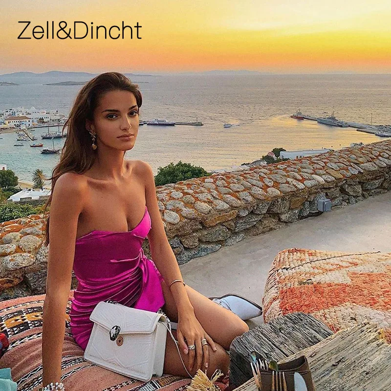 Женское бархатное мини платье Zell & Dincht без бретелек с открытыми плечами рукавов