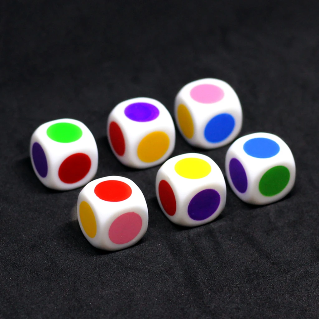 10pcs 16mm Opaque Six Sided 6 Color Dot Dice Games D6 D&D RPG 