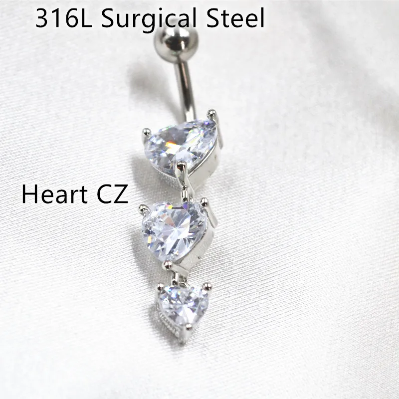 

10PCS Surgical Steel Bar Drop Heart CZ Navel Belly Ring Button Bar Long Dangle Navel Rings Body Piercing Jewelry Shine
