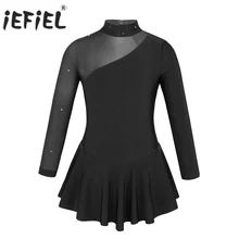 Детское платье для девочек, тюль с длинным рукавом, с вырезами на спине, платье для катания на роликах, балетное танцевальное трико, платье для соревнований