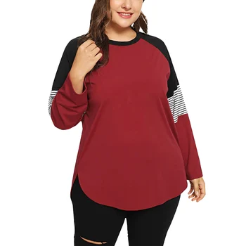 

2019 autumn and winter new fashion knit micro-elastic shirt striped stitching T-shirt