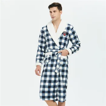 

Novelty Plaid Men Flannel Sleepwear Comfortable Keep Warm Homewear Bathrobe Gown Winter Casual Soft Nightwear Intimate Lingerie