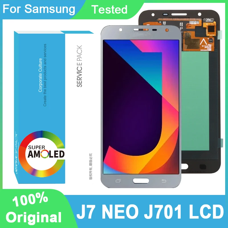 Дисплей 100% дюйма AMOLED для Samsung Galaxy J7 Neo J701 J701F J701M Core сенсорный ЖК-экран дигитайзер