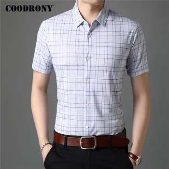 

COODRONY Men Shirt Spring Summer Short Sleeve Business Casual Shirts Mens Clothing Fashion Classic Plaid Camisa Masculina C6012S