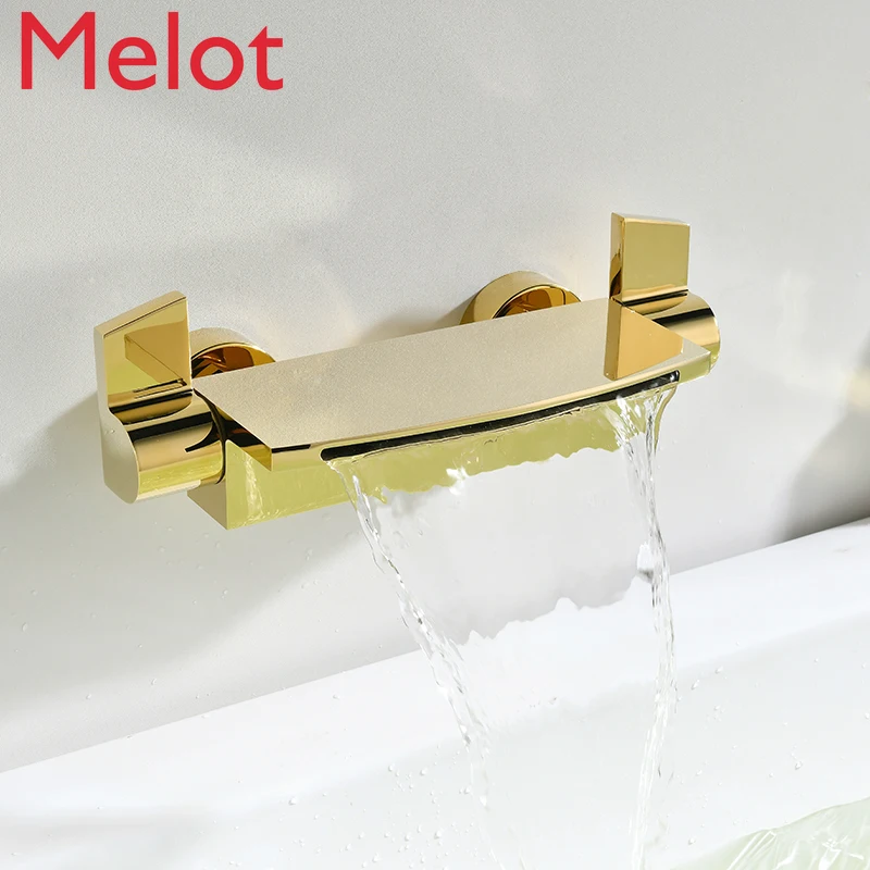 Wallmounted Faucet Induction Golden Copper Basin Bathtub Waterfall