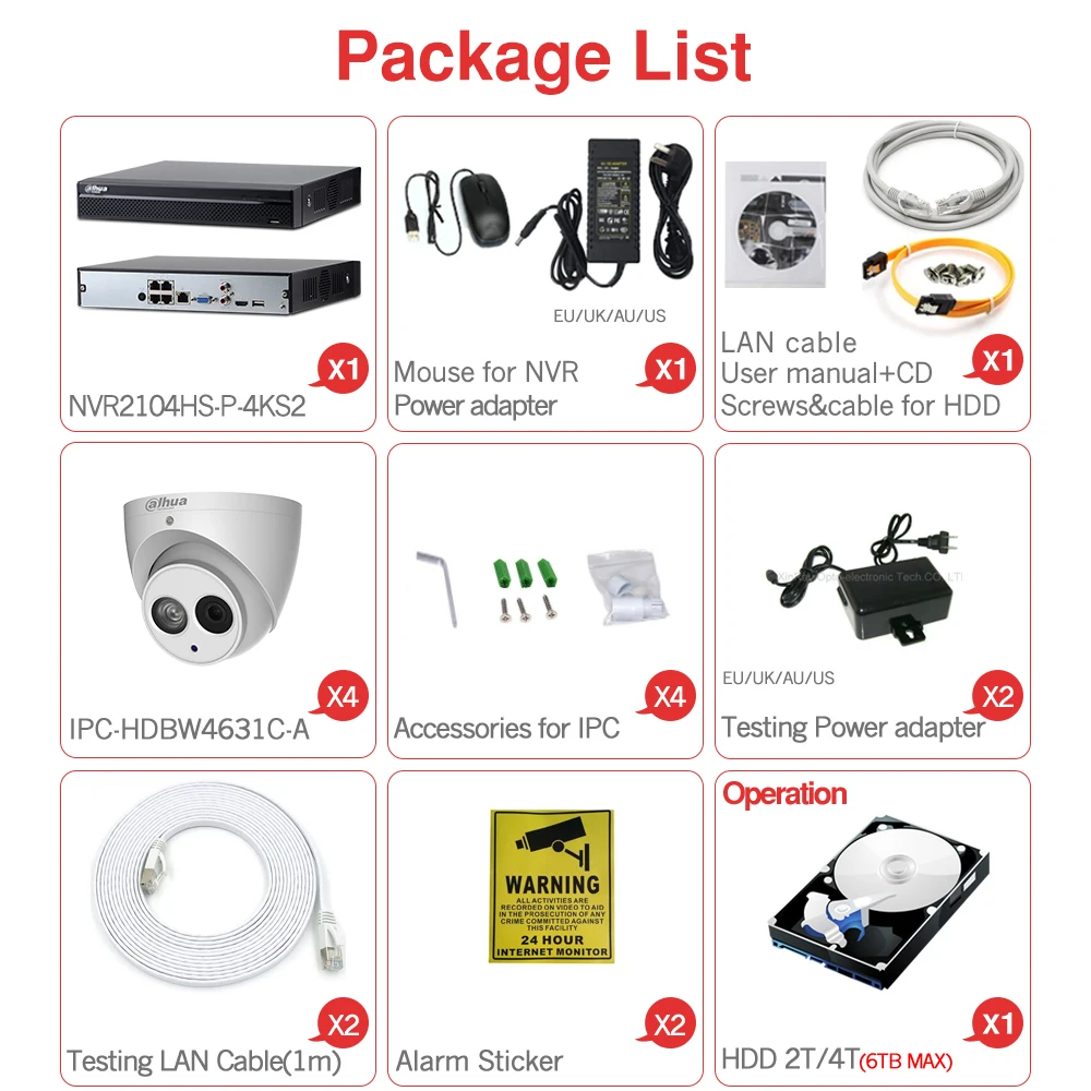 Dahua 4MP 4+ 2/4 канала безопасности Камера Системы 6MP IP Камера IPC-HDW4631C-A 8CH POE NVR2104HS-P-4KS2 наблюдения P2P Системы удаленного просмотра