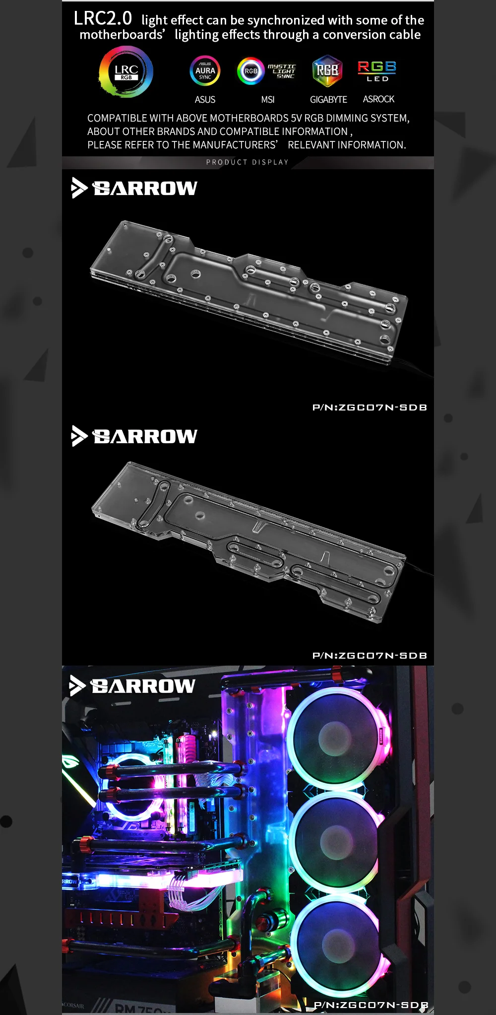 Barrow ZGC07N-SDB, Waterway Boards For Zeaginal ZG-07 Case, For Intel CPU Water Block & Single/Double GPU Building  