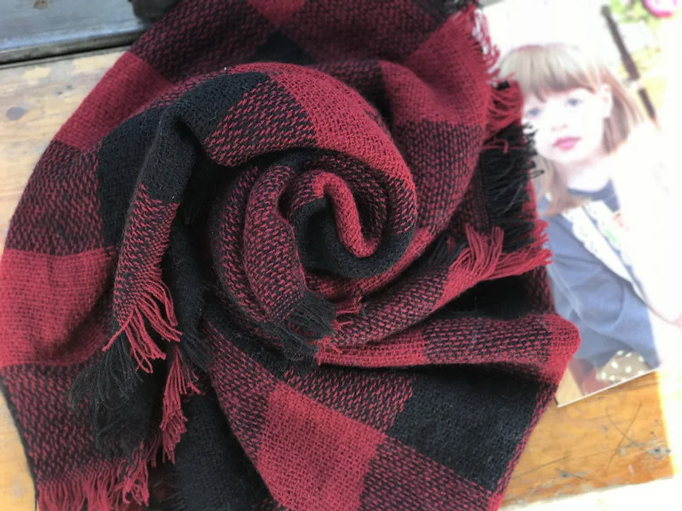 Классический цветной клетчатый шарф с кисточками, кашемировый зимний шарф для женщин, теплое мягкое Клетчатое одеяло, шаль, шарфы, модные S012