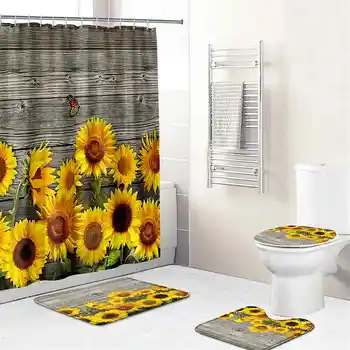 

Sunflower Shower Curtain Bathroom Waterproof Polyester Sunflower 3D Printing Curtains for bathroom shower Set With12 Hooks