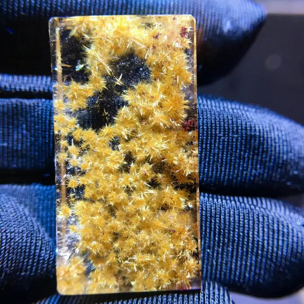 

Certificate Natural Gold Rutilated Quartz Flower Pendant Titanium Rectangle Gemstone 35x18mm Crystal Wealthy Pendant AAAAAA