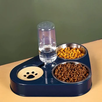 3In1 애완 동물 강아지 고양이 음식 그릇 병 자동 음주 피더 분수 휴대용 내구성 스테인레스 스틸 3 그릇 애완 동물 용품