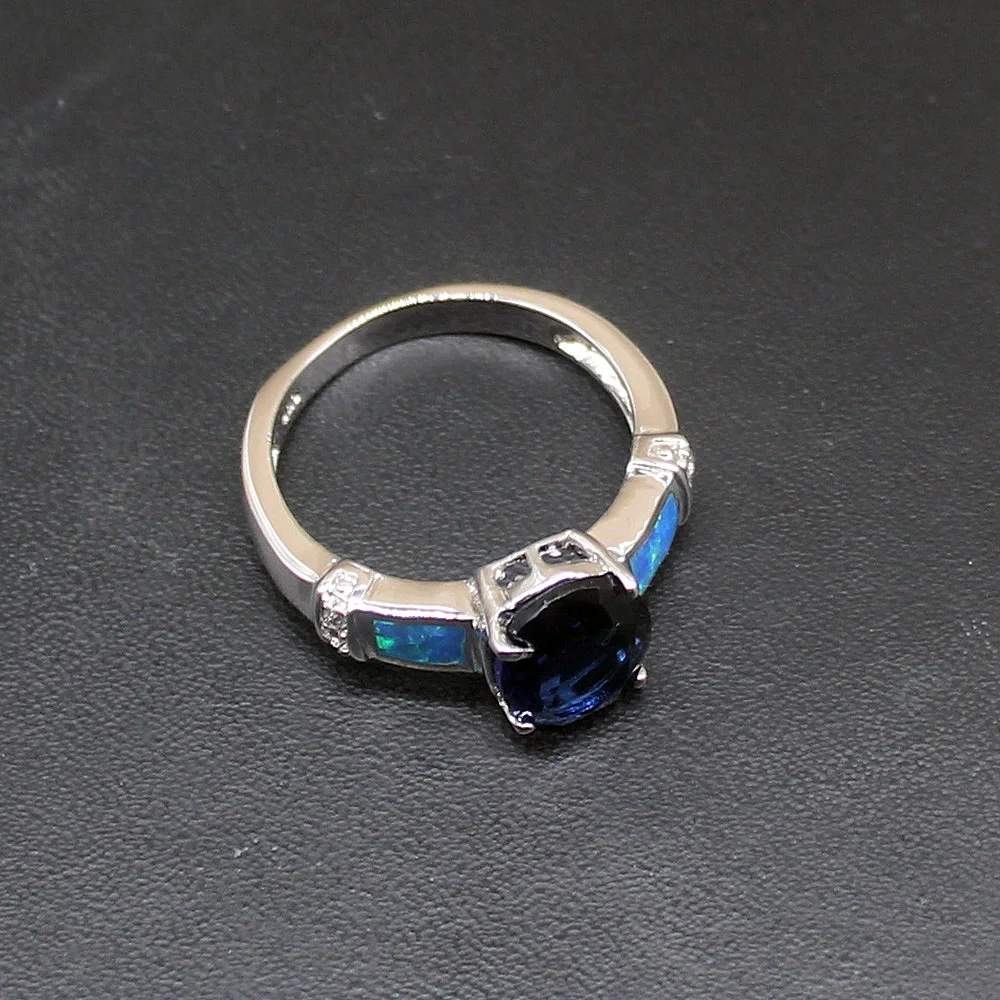 Gemstonefactory Jewelry Big Promotion Single Unique 925 Silver Blue Opal Sapphire Hot Charm Women Gifts Band Rings 7# 20214492