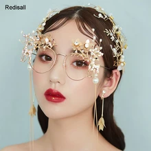 Модные Феи Лолита Очки Цветочные заколки для волос Олень оправа модель шоу студия жемчужные бусины с кисточками цепь фотосессия