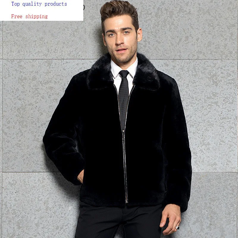 

Real Fur Coat Men Clothes 2020 Winter Sheep Shearling Jacket Man Mink Fur Collar 100% Wool fur coats hooded KJ3001