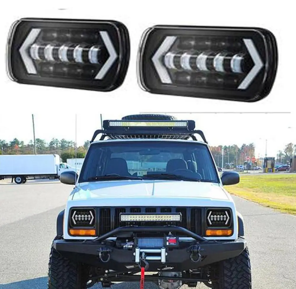 СВЕТОДИОДНЫЕ квадратные фары 55 Вт 7x6 '' 5x7'' 2 шт. Halo DRL 86-95 для Jeep Wrangler YJ 1984-2001