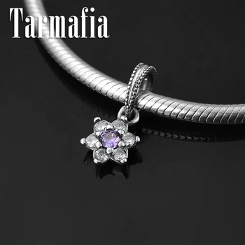 

Hot 925 Sterling Silver Dazzling summer flowers CZ Crystal Pendant Bead Fit Original Women Charm Women Bracelet Jewelry making
