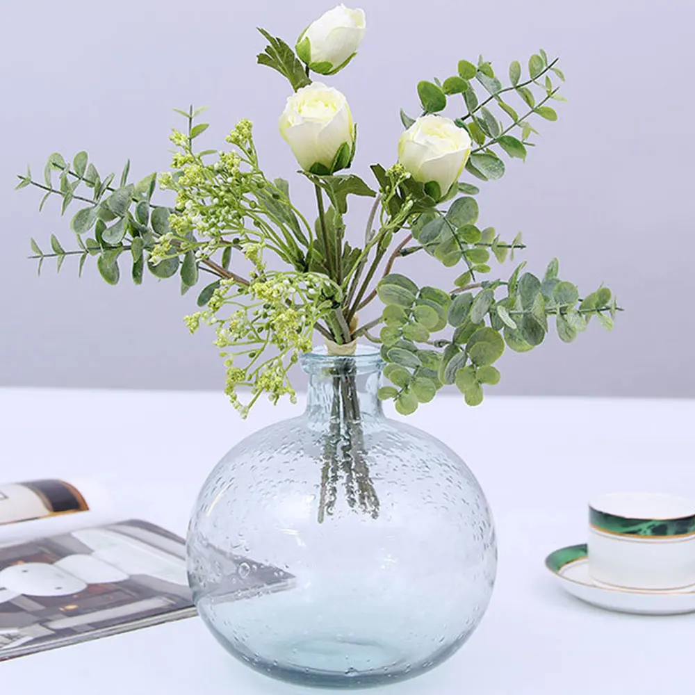 

Beautiful Artificial Rose Flower Mini Silk Diy Handmade Eucalyptus Leaves Bridal Bouquet Wedding Home Decor Fake Ornament New