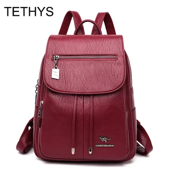 

TETHYS Genuine Leather Women Backpack High Quality School Bag for Teenage Gilrs Classic Travel Backpack Female Bagpack Mochila