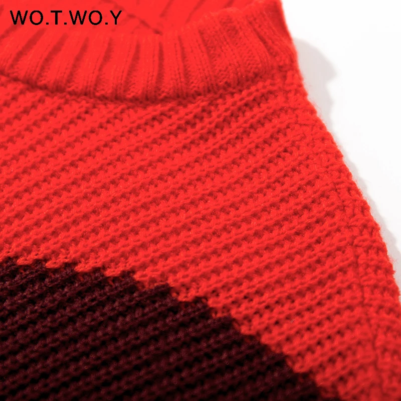 WOTWOY, новинка, Осень-зима, контрастные цвета, пэчворк, женский свитер, Повседневный, пуловер, для женщин, с круглым вырезом, вязаный, водолазка, Pull Femme