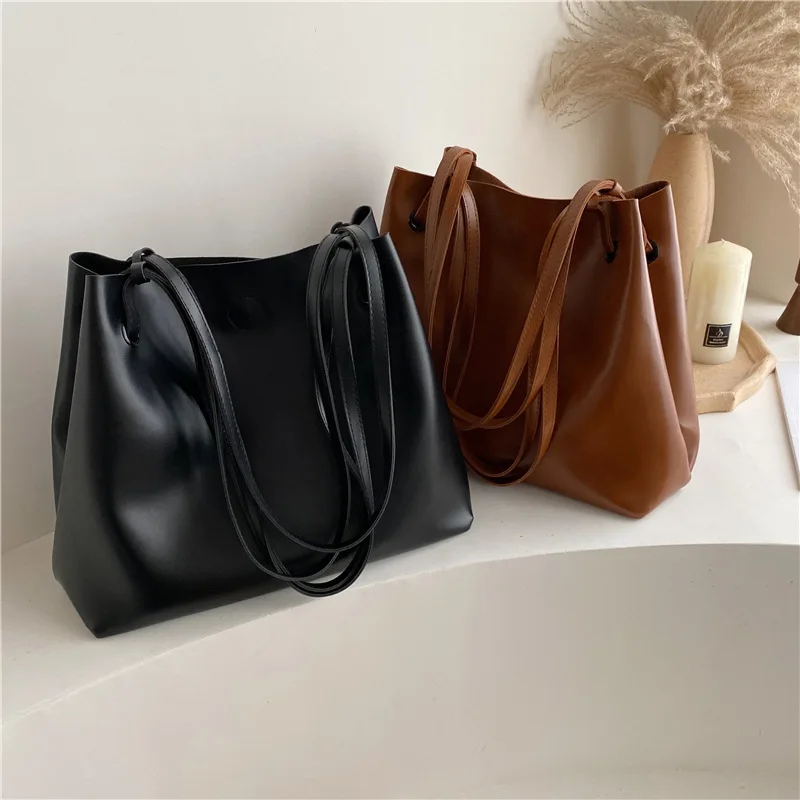 

Retro Large Capacity Bag Women's 2019 Autumn And Winter New Style Fashion Black Tote Bag Versatile Glorious One-Shoulder Handbag